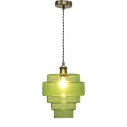 First Choice Lighting Set of 2 Benson - 5 Tier Green & Antique Brass Ceiling Pendant Lights - thumbnail 3