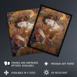 "Artery8 Asleep Gustav Klimt-Inspired Portrait Of A Woman Bedroom Art Print Framed Poster Wall Decor 12x16 inch in Black - Size: W12"" x H16""" - thumbnail 2