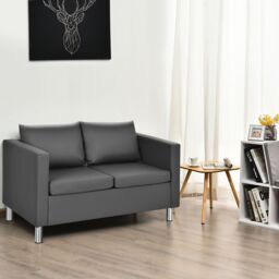 Gymax Modern PU Leather Sofa Chair Loveseat Single Armchair Couch 2 Seater in Grey - thumbnail 6
