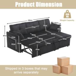 Direct Wicker L-Shape Sofa with Storage & Pull-Out Bed, 3-in-1 Convertible Couch in Black - Size: 1 Pack - thumbnail 8