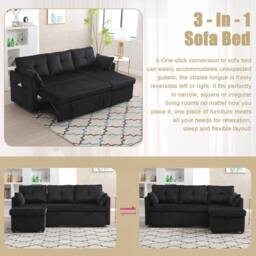 Direct Wicker L-Shape Sofa with Storage & Pull-Out Bed, 3-in-1 Convertible Couch in Black - Size: 1 Pack - thumbnail 6