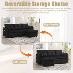 Direct Wicker L-Shape Sofa with Storage & Pull-Out Bed, 3-in-1 Convertible Couch in Black - Size: 1 Pack - thumbnail 3