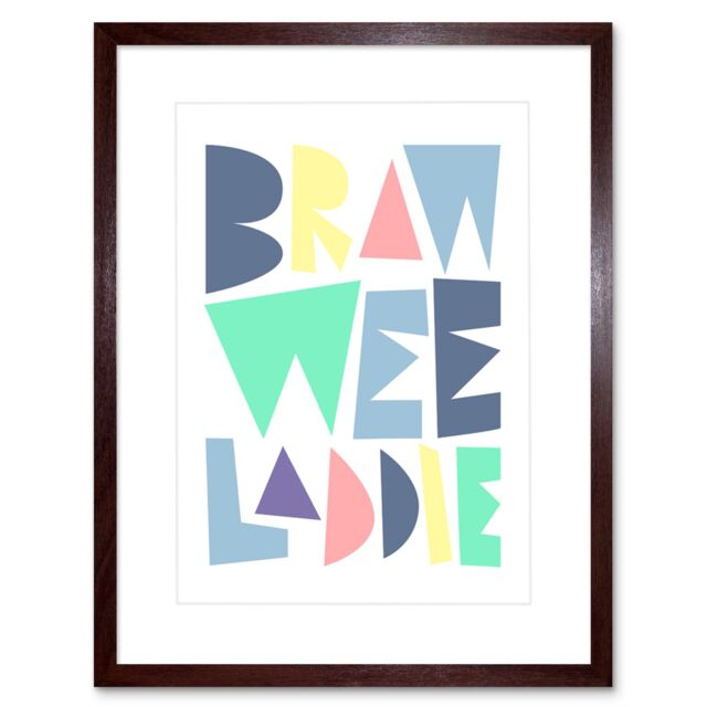 "Artery8 Wall Art Print Braw Wee Laddie Colourful New Baby Boy Scottish Framed Art in Brown - Size: W7"" x H9""" - image 1