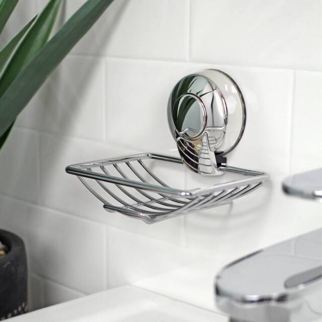 Showerdrape Suctionloc Chrome Suction Wall Mounted Soap Basket with Mounting Discs in Silver - image 1