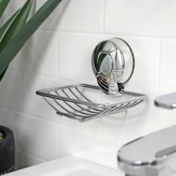 Showerdrape Suctionloc Chrome Suction Wall Mounted Soap Basket with Mounting Discs in Silver - thumbnail 1