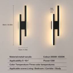 Pheashine Modern LED Wall Light Three-Colour Adjustable 13W in Black - thumbnail 3