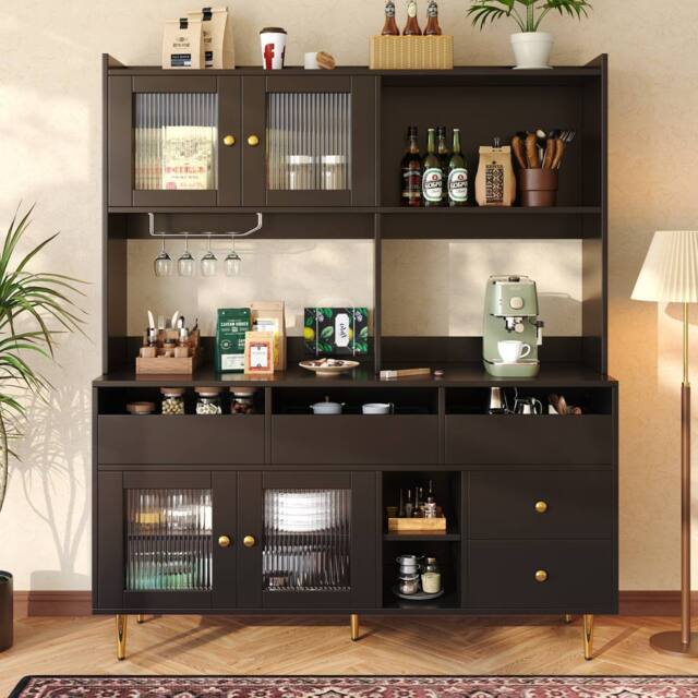 BTM Multi-Purpose Storage Cabinet with Glass Door & Wine Rack in Black - image 1