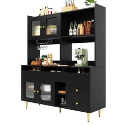 BTM Multi-Purpose Storage Cabinet with Glass Door & Wine Rack in Black - thumbnail 8