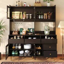 BTM Multi-Purpose Storage Cabinet with Glass Door & Wine Rack in Black - thumbnail 2