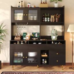 BTM Multi-Purpose Storage Cabinet with Glass Door & Wine Rack in Black - thumbnail 1