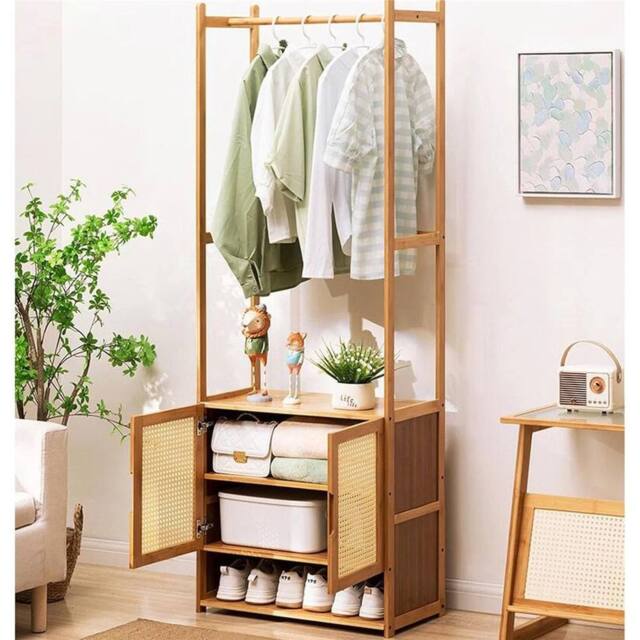 Kelvenix Tall Bamboo Clothes Rack Hanging Rail Coat Stands in Brown - image 1