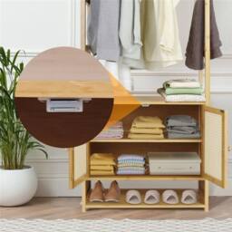 Kelvenix Tall Bamboo Clothes Rack Hanging Rail Coat Stands in Brown - thumbnail 5