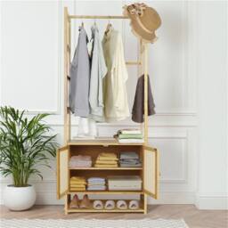 Kelvenix Tall Bamboo Clothes Rack Hanging Rail Coat Stands in Brown - thumbnail 3