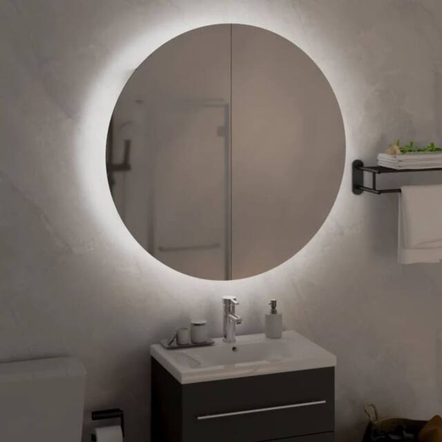 Berkfield Home Beautiful Bathroom Cabinet with Round Mirror&LED White 54x54x17.5 cm - image 1