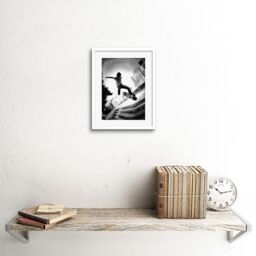 "Artery8 Wall Art Print Skateboarder Trick BW Framed in White - Size: W7"" x H9""" - thumbnail 2