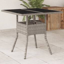 Berkfield Home Garden Table with Glass Top Light Grey 80x80x75 cm Poly Rattan - Size: 80 x 80 x 75 cm - thumbnail 2
