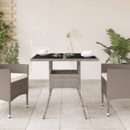 Berkfield Home Garden Table with Glass Top Light Grey 80x80x75 cm Poly Rattan - Size: 80 x 80 x 75 cm - thumbnail 1