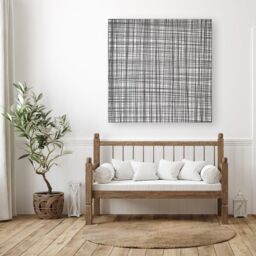 "Warren Reed - Designer Monochrome Pencil Scribble Canvas in Grey - Size: W16"" x H16""" - thumbnail 3