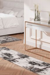 Kukoon Silver Grey Modern Contemporary Abstract Long Hallway Runner Rug 60cm x 240cm - Size: 60 cm x 240 cm - thumbnail 2