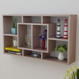 Berkfield Home Floating Wall Display Shelf 8 Compartments Oak Colour in Brown - thumbnail 5