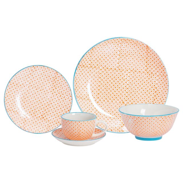 Nicola Spring 30 Piece Hand-Printed Dinner Set in Orange - image 1
