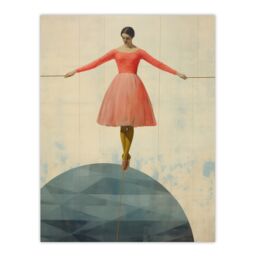 "Wee Blue Coo Wall Art Print Life is a Tightrope Female Balancing Act Vintage Style Blue Pink Oil Painting Poster - Size: W24"" x H32""" - thumbnail 1