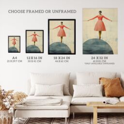 "Wee Blue Coo Wall Art Print Life is a Tightrope Female Balancing Act Vintage Style Blue Pink Oil Painting Poster - Size: W24"" x H32""" - thumbnail 3