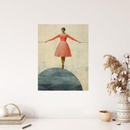 "Wee Blue Coo Wall Art Print Life is a Tightrope Female Balancing Act Vintage Style Blue Pink Oil Painting Poster - Size: W24"" x H32""" - thumbnail 4