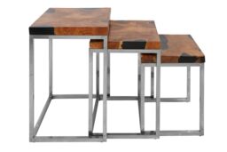 Orsina Set of 3 Natural Teak Wood Nesting Tables, Sturdy Handcrafted End Tables, Luxe Black Two-Toned Bedside Tables in Silver - thumbnail 5