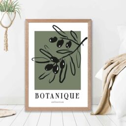 ARTZE Green & Black Olive Boho Sketch Floral Framed Print SIZE: A4 with Oak Frame - thumbnail 2