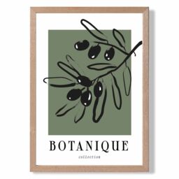 ARTZE Green & Black Olive Boho Sketch Floral Framed Print SIZE: A4 with Oak Frame - thumbnail 1