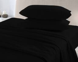 Homes-Linen Flannelette Plain Reversible Duvet Cover Set with Pillowcases in Black - Size: Double - thumbnail 2