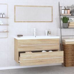 Berkfield Home 3 Piece Bathroom Furniture Set Sonoma Oak in Brown - thumbnail 4