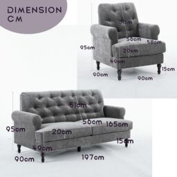 FURNITURE ONE Velvet Tufted Sofa Set, Gray Velvet Sectional Couch Suite-1+3 Set in Grey - Size: 1 Pack - thumbnail 4