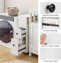 Gymax Movable Bathroom Cabinet Narrow Cabinet With 2 Drawer Rattan Baskets in White - thumbnail 3