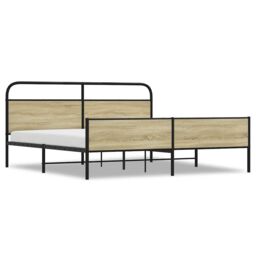 Berkfield Home Metal Bed Frame without Mattress Sonoma Oak 200x200 cm in Brown - thumbnail 2