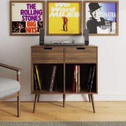 GFW Jaxon 2 Drawer Vinyl Turntable Stand in Walnut - thumbnail 1