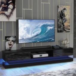 Mex Furniture LTD TV Unit Bloom 180cm - Black with Gloss Doors & LED Lights - thumbnail 4
