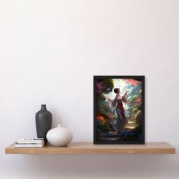 Artery8 Wall Art Print Geisha Performing in Tranquil Garden Painting Graceful Traditional Dance in Spring Bloom Flowers Art Framed - Size: A4 - thumbnail 4