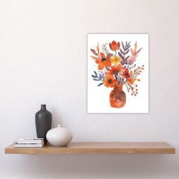 "Artery8 Bright Autumnal Flower Bouquet Vase Watercolour Wall Art Print in Orange - Size: W24"" x H32""" - thumbnail 4