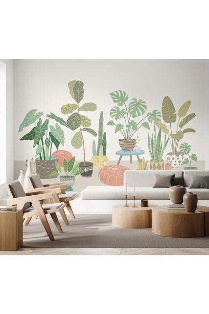 Origin Murals Houseplants Pots Wall Mural in Grey - Size: W350 cm x H280 cm - image 1