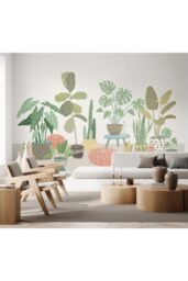 Origin Murals Houseplants Pots Wall Mural in Grey - Size: W350 cm x H280 cm - thumbnail 1