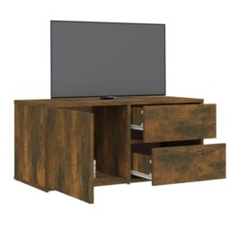 Berkfield Home TV Cabinet Smoked Oak 80x34x36 cm Engineered Wood in Brown - Size: 80 x 34 x 36 cm - thumbnail 5