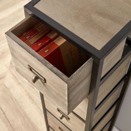 Home Source Chest 5 Drawers Tall Storage Unit Rustic Metal Legs Fully Assembled in Natural - thumbnail 2