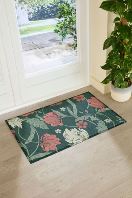 Artsy Mats Red Flower William Morris Pattern Indoor Outdoor Doormat - Size: 90 cm x 60 cm - image 1