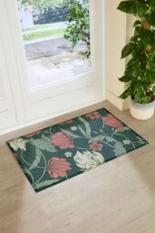 Artsy Mats Red Flower William Morris Pattern Indoor Outdoor Doormat - Size: 90 cm x 60 cm - thumbnail 1