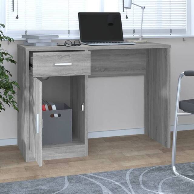 Berkfield Home Durable Desk with Drawer&Cabinet Grey Sonoma 100x40x73 cm Enginee - Size: 100 x 40 x 73 cm - image 1