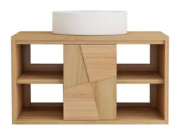 Vente-unique Suspended Teak Bathroom Vanity Unit With Round Ceramic Countertop in Light Oak - thumbnail 2