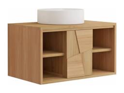Vente-unique Suspended Teak Bathroom Vanity Unit With Round Ceramic Countertop in Light Oak - thumbnail 5