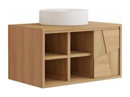 Vente-unique Suspended Teak Bathroom Vanity Unit With Round Ceramic Countertop in Light Oak - thumbnail 6